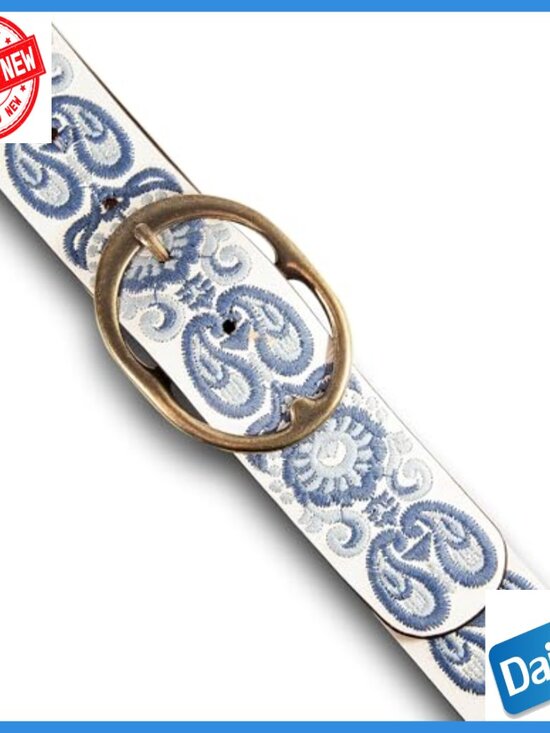 Genuine Leather Belt with Embroidered Design, 1.5\